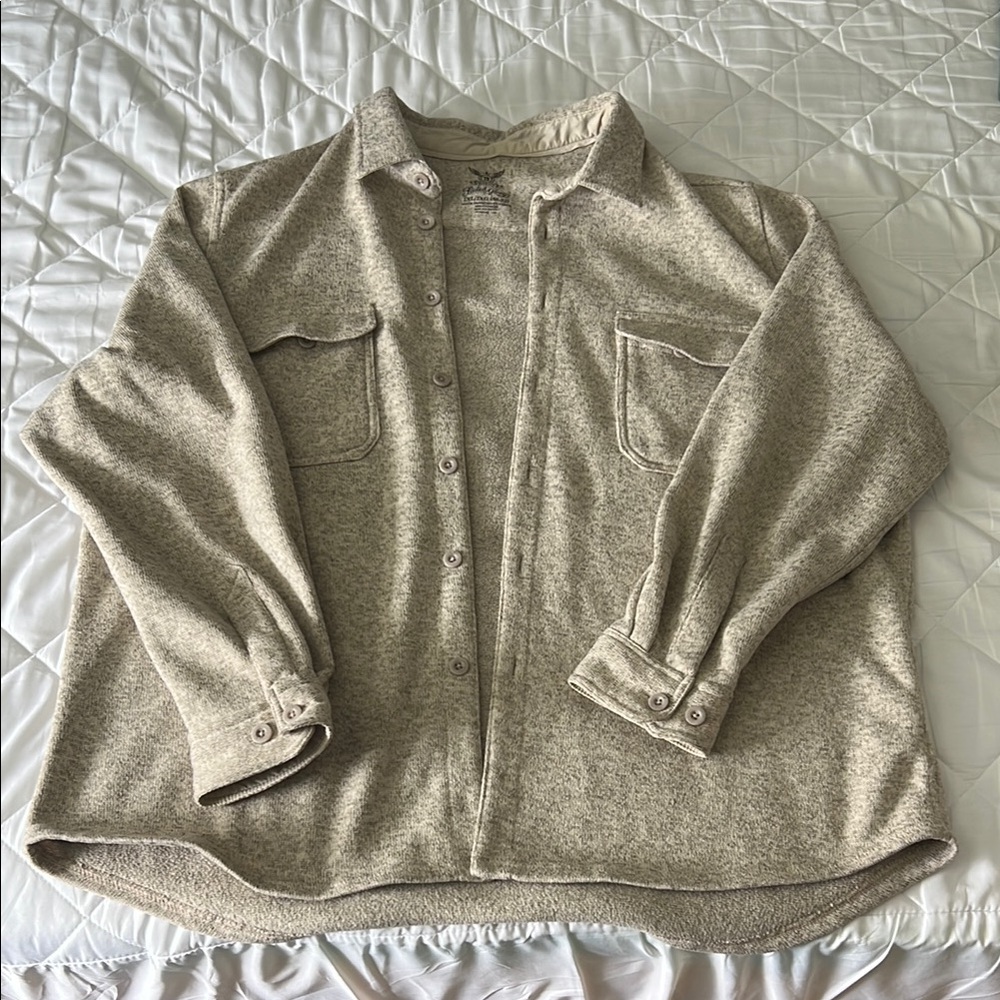 Faded Glory Oversized Tan Lightweight Button Up Jacket with Collared Neckline